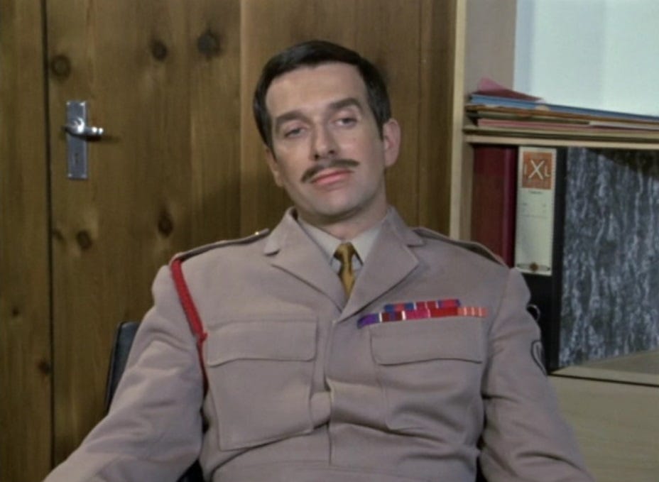 The Brigadier looking suave in Spearhead from Space