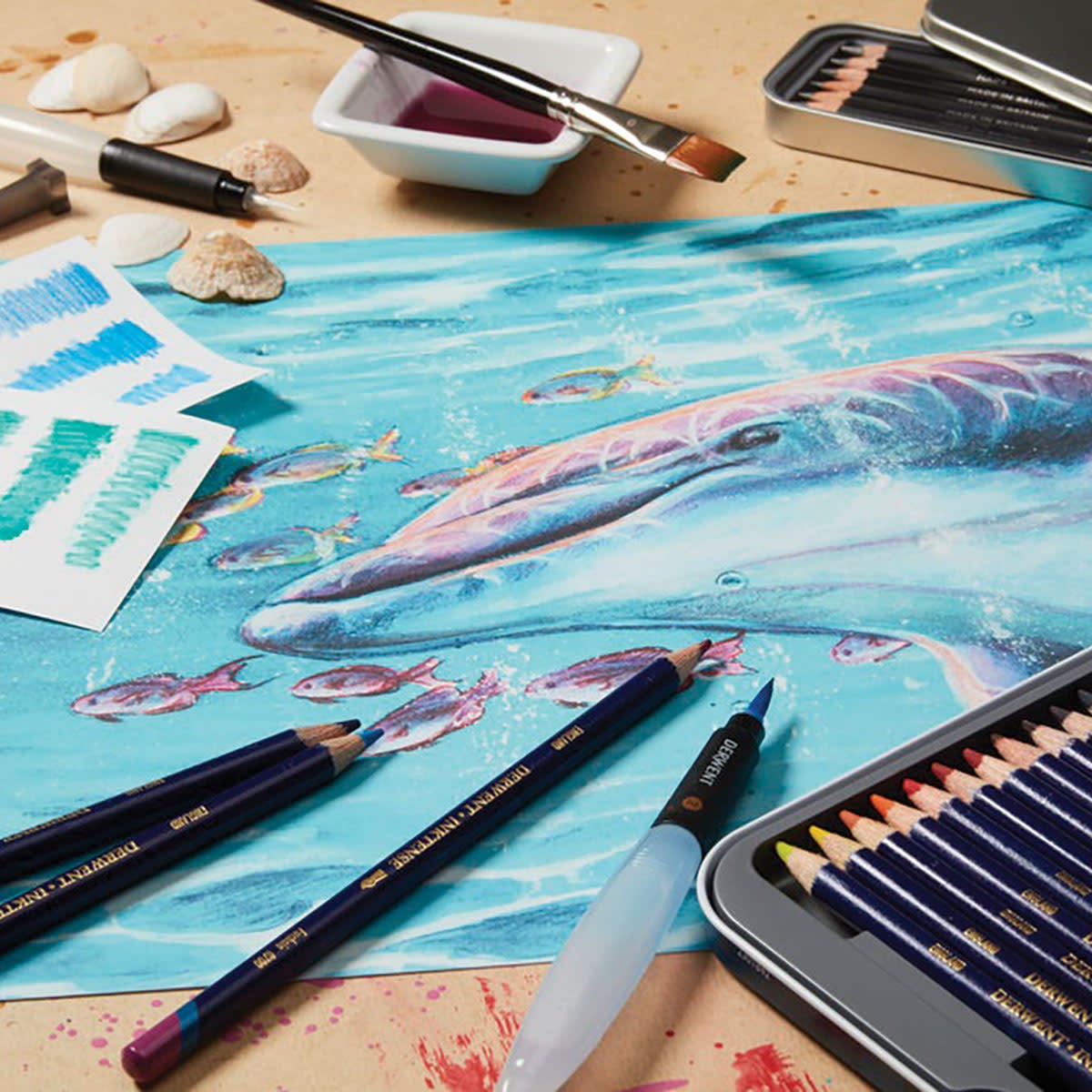 Derwent Inktense Pencils, Dolphin Artwork