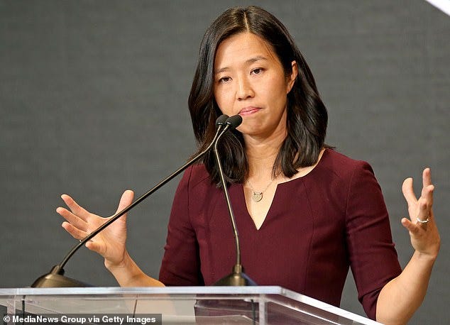 Boston Mayor Michelle Wu (pictured in October) sparked backlash after planning a race-based Christmas party for 'electeds of colour'