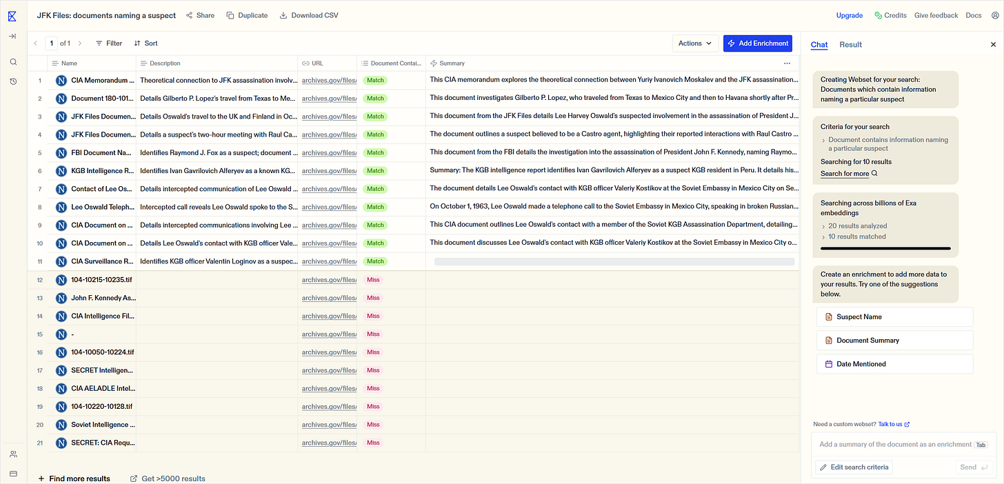 JFK File Search On Exa