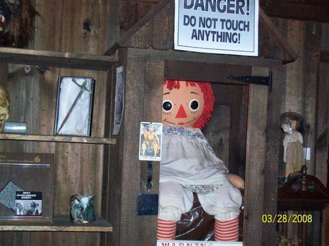 Annabelle the doll that haunts in the occult museum.