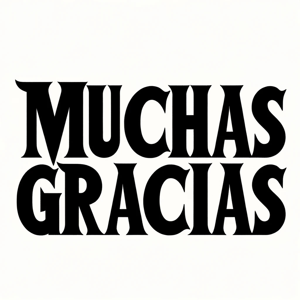 A simple image with the words 'Muchas gracias' in bold, black font on a white background. The text should be centered and large, filling a significant portion of the image, creating a clear and straightforward message of gratitude.