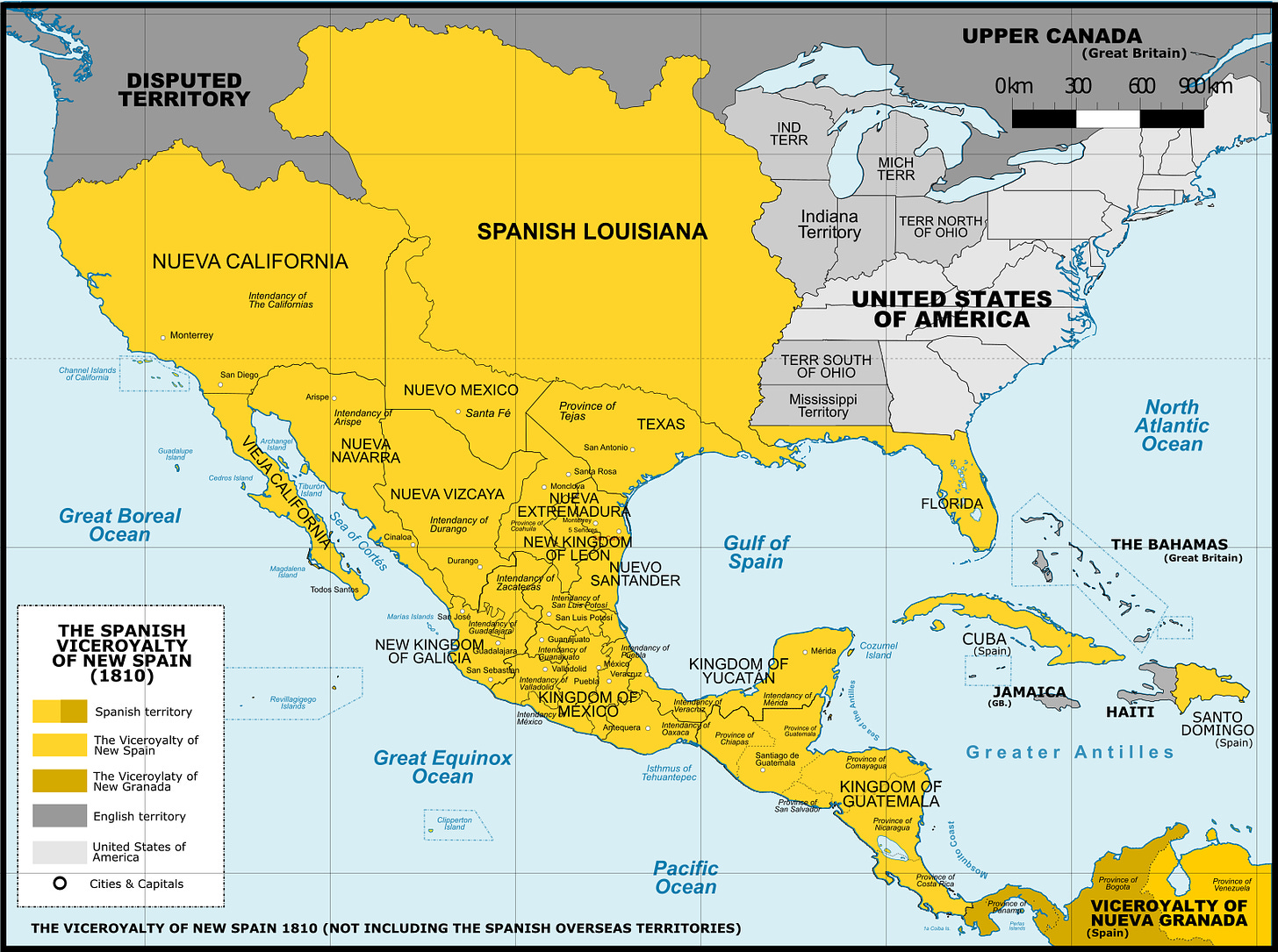 File:Viceroyalty of the New Spain 1800 (without Philippines).png -  Wikimedia Commons