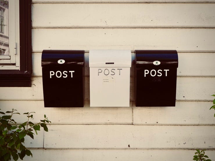 Postboxes in Bergen, Norway.