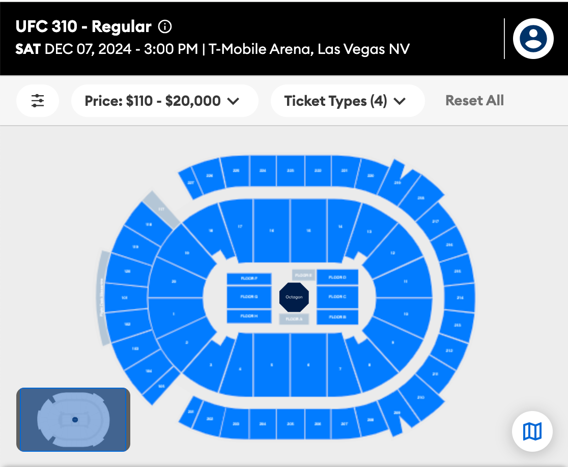 Map showing LOTS of tickets available for UFC 310