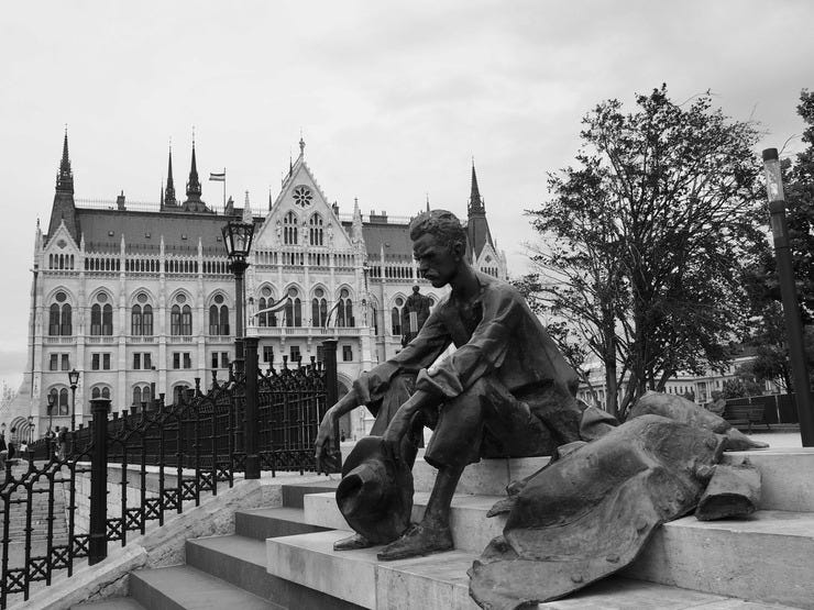A statue of Attila Jozesf, the famous Hungarian poet