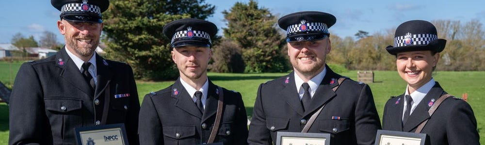 PC Paul Arthey, PC Adam Hanbury, PC Sam Williams and PC Liss Johnston with their certificates.