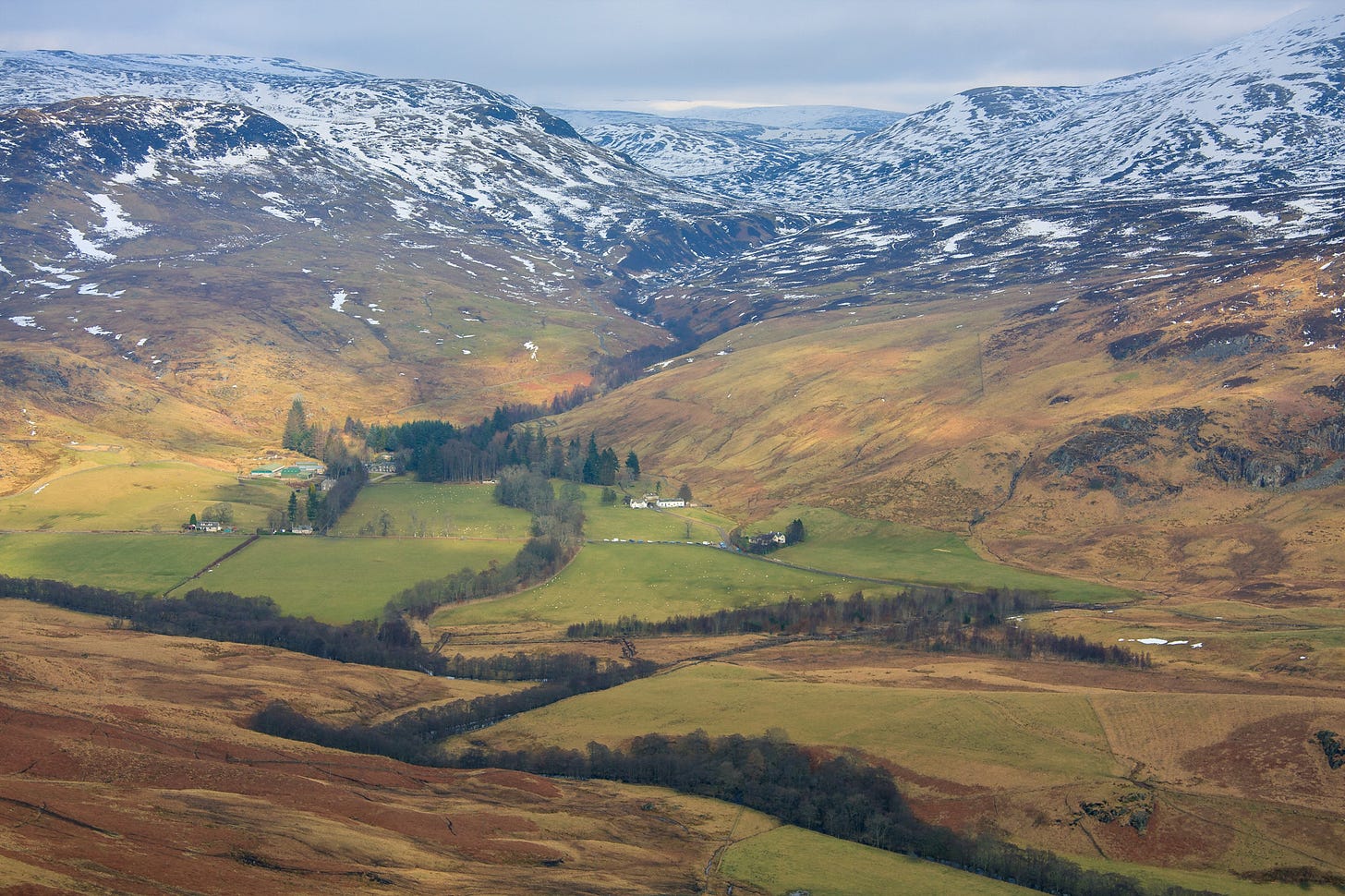 Invergeldie Lodge and cottages at the foot of Geldie Burn, the start point for walkers climbing Ben Chonzie (rising on right of picture) © Felicity Martin Invergeldie Lodge and cottages at the foot of Geldie Burn, the start point for walkers climbing Ben Chonzie (rising on right of picture) © Felicity Martin