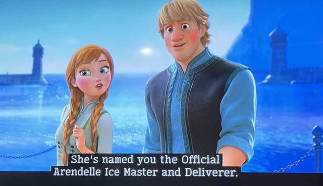 r/shittymoviedetails - In the movie Frozen, Elsa awards her close friend Kristoff a pointless government paid position. This is because Frozen is really an allegory about government corruption.