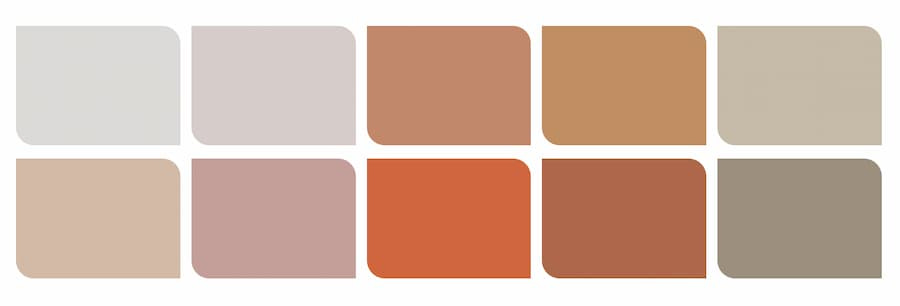 Selection of colours which fits with the warm colour story for Dulux