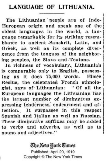 This may contain: an article from the new york times on language of lithunia, which was written in 1897