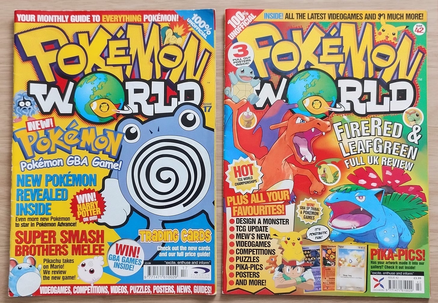 Issue 17 and Issue 42 of Pokémon World Magazine