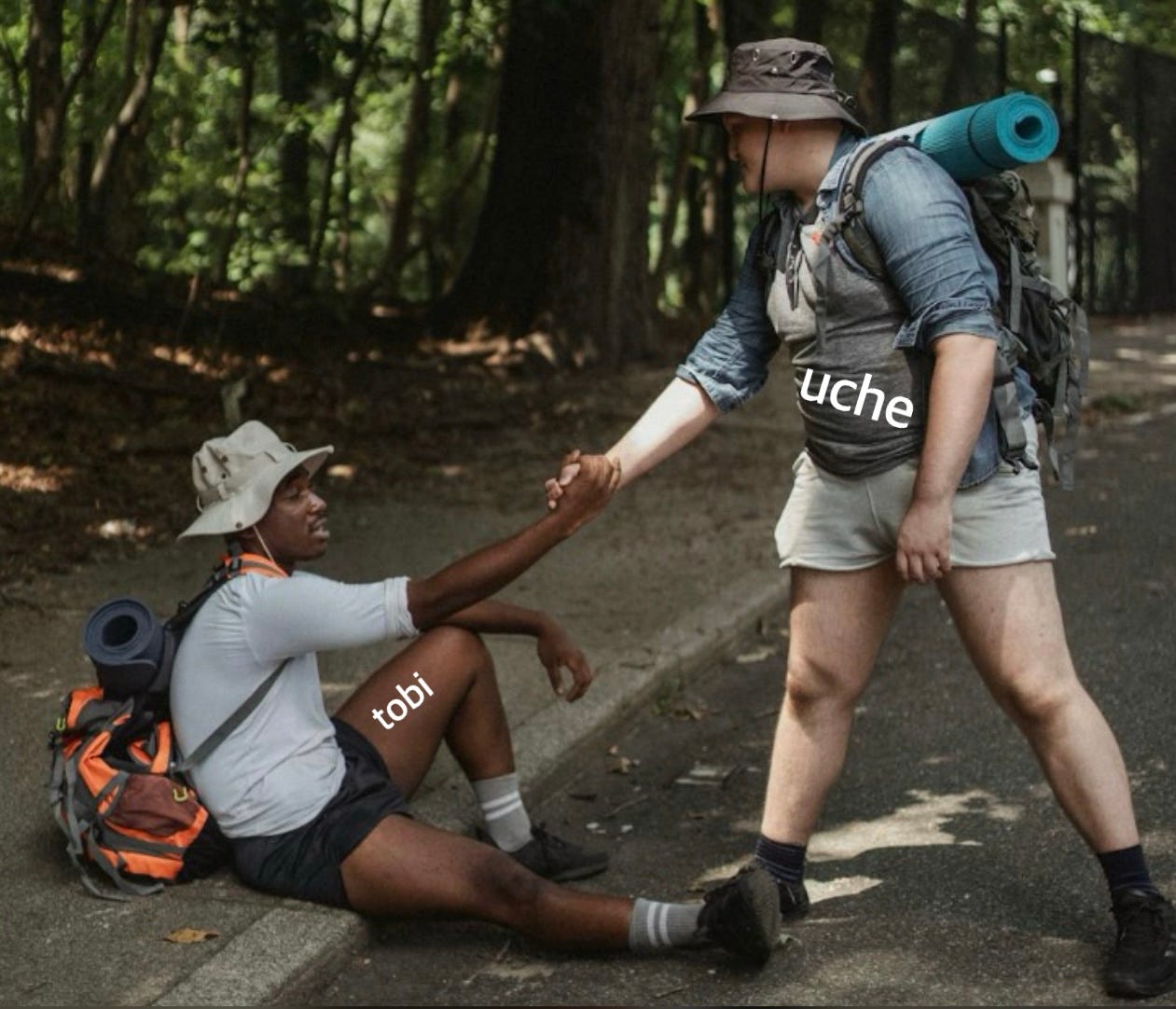 Uche offering me a helping hand to walk