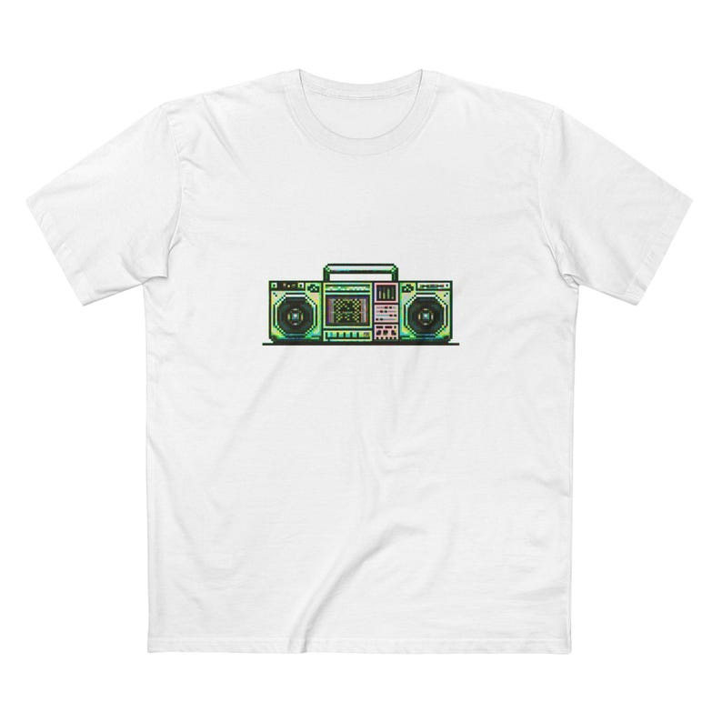 Boombox stereo Pixel art 80s fluro synthwave t-shirt, AS Colour staple tee image 3