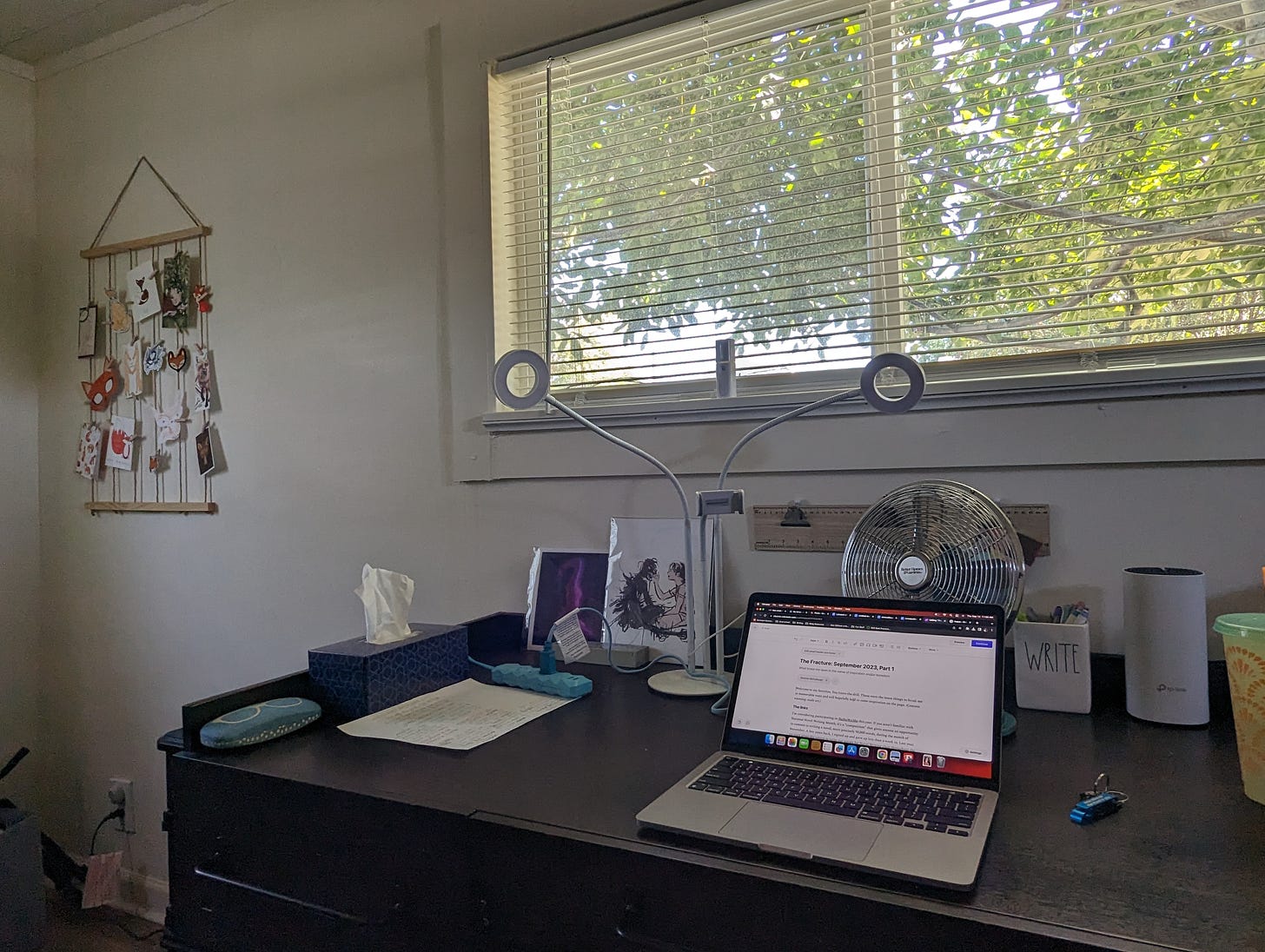 The writer's desk and office, named "The Foxhole."