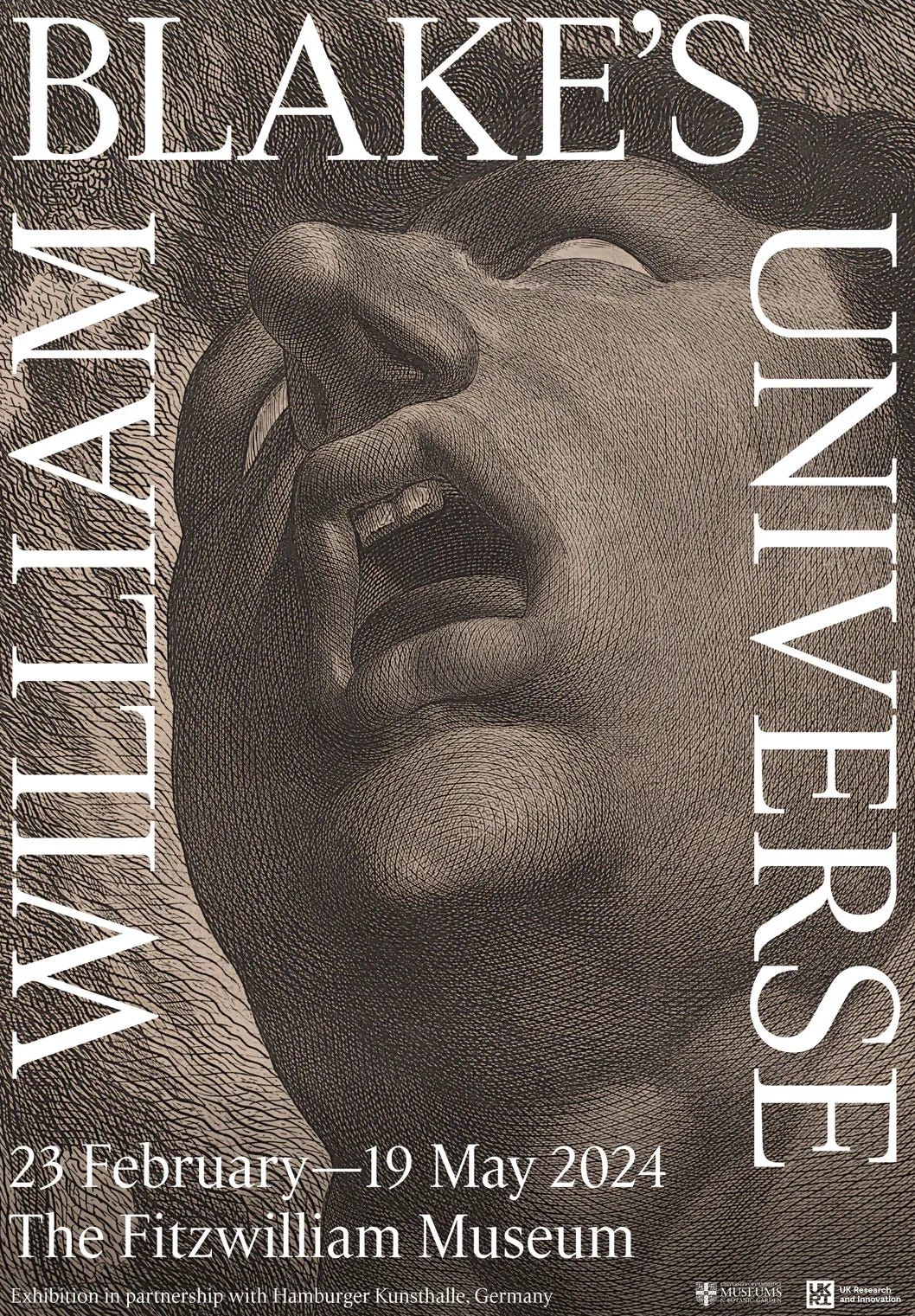 Poster for the Fitzwilliam Exhibition. William Blake (after Henry Fuseli), Satan or Head of a Damned Soul (1789-90). 