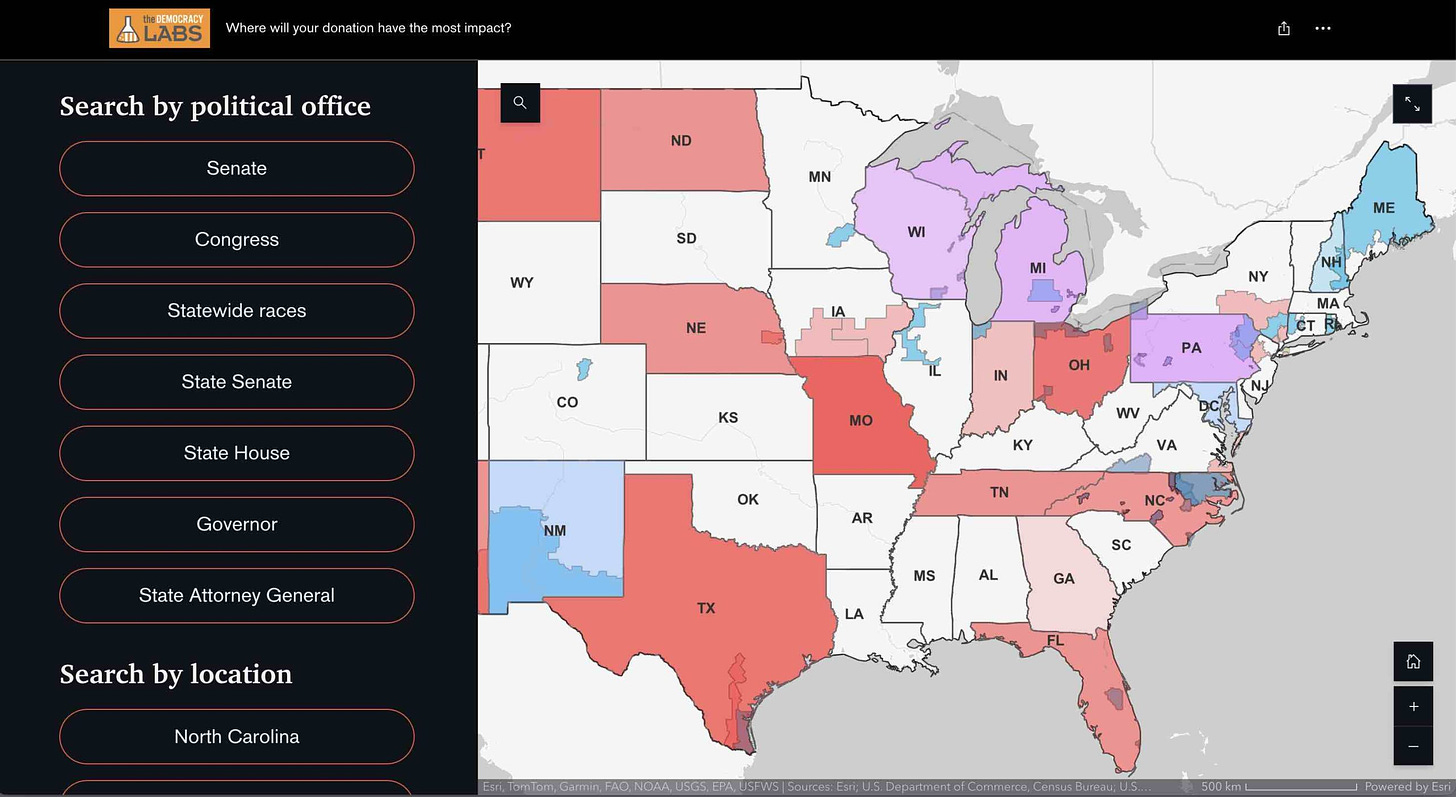 Len's Political Notes shows where you donation can have the most impact in electing more Democrats