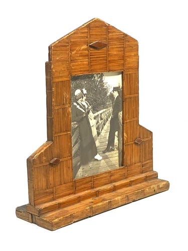 Early Tramp Art Folk Outsider Wooden Matchstick Photo Picture Frame - Picture 2 of 6