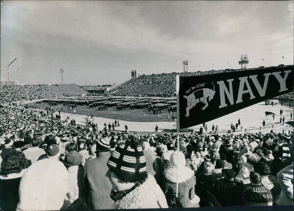 The Army-Navy football game at John F. Kennedy Stadium in Philadelphia on Nov. 30, 1974. Black Friday originated in Philadelphia as a way to mark the day between Thanksgiving and the annual game.
