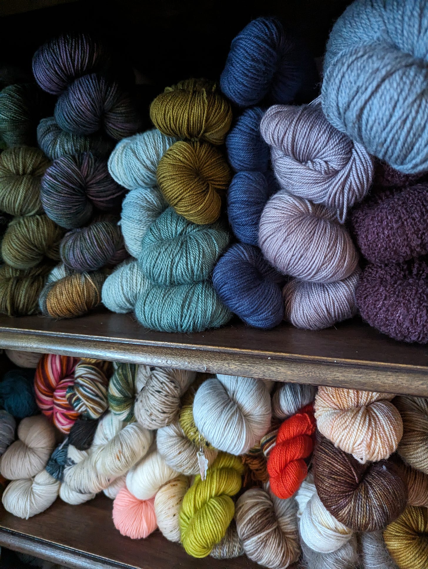 up close picture of yarn in a cabinet