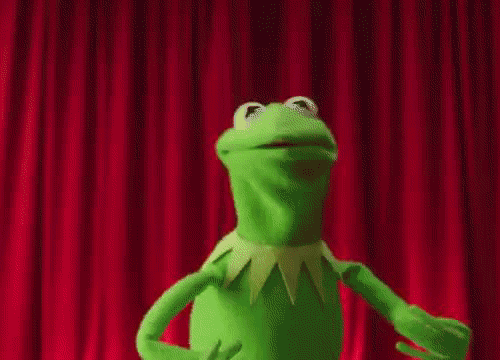 Kermit the Frog flailing off screen to the left.