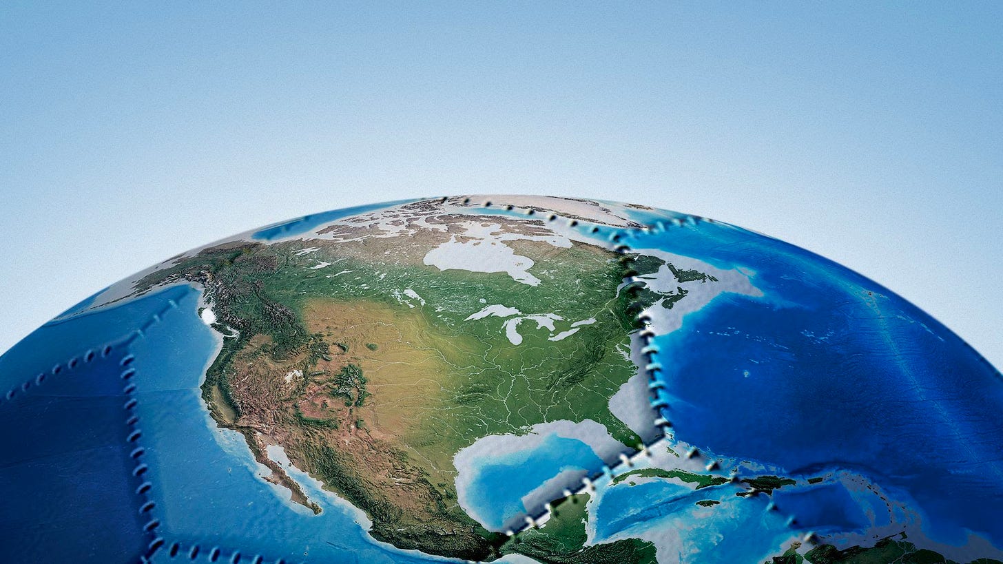 Illustration of a giant soccer ball with North America overlaid