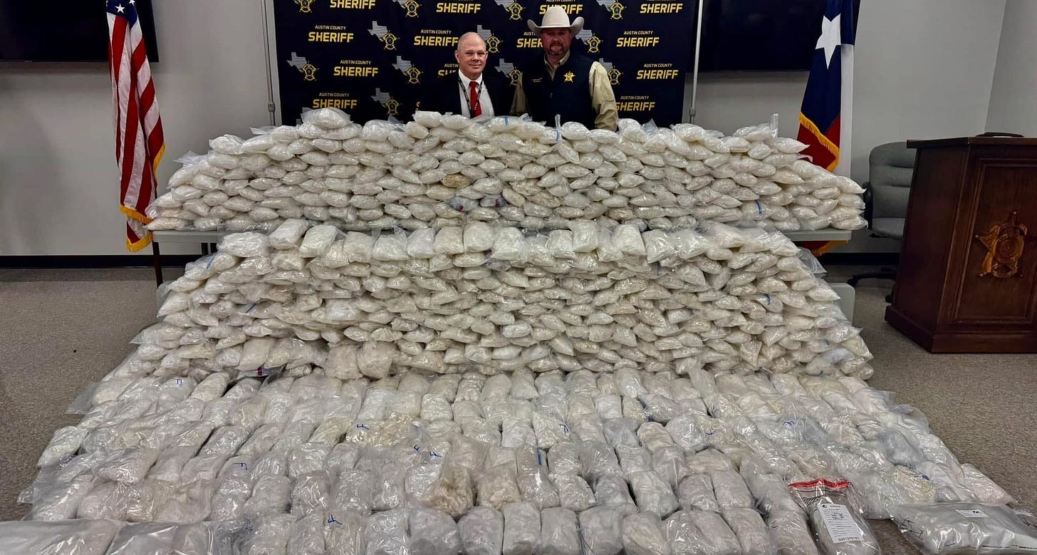 Austin County and Bellville, Texas lawmen stand behind a "mountain of meth" Austin County and Bellville, Texas lawmen stand behind a "mountain of meth"