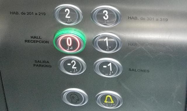 Elevator buttons with floor zero shown as the main floor