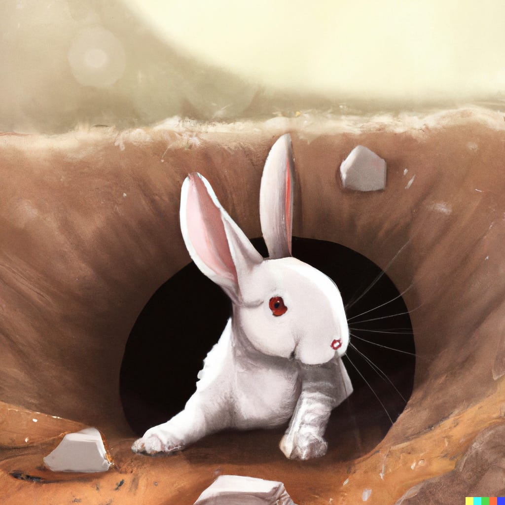 “a rabbit stepping out of a rabbit hole, digital art” / DALL-E