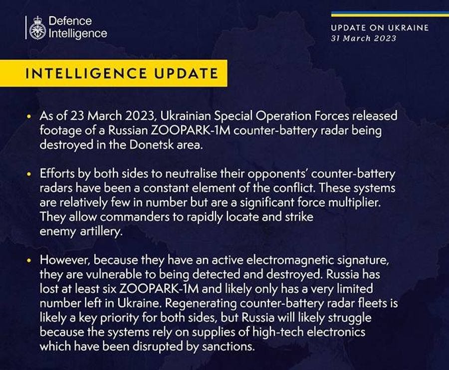 Intelligence Update on the situation in Ukraine, 31 March 2023 - UK Defence Intelligence