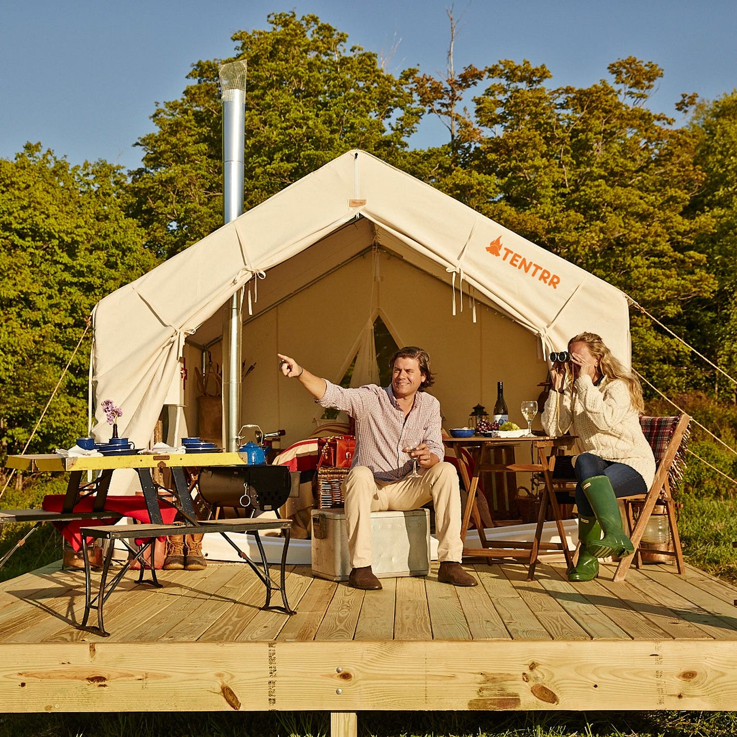 Tentrr Founder & CEO Michael D'Agostino and his wife Eloise at Three Whiskers Campsite in Delhi, New York.