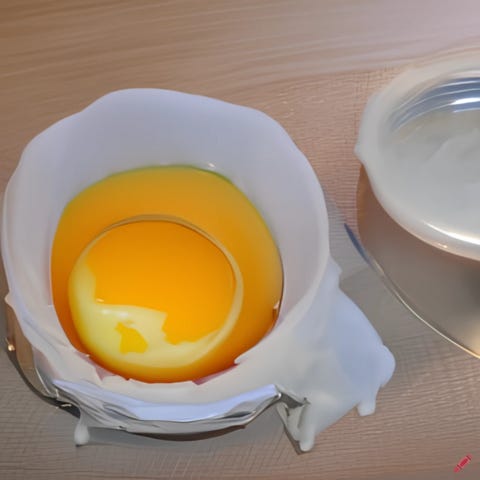 A.I. generated image from haiku text. Raw egg in a cup. craiyon.com