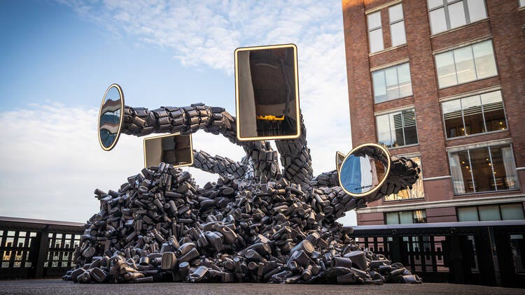 A sculpture made up of plastic waste on the High Line.