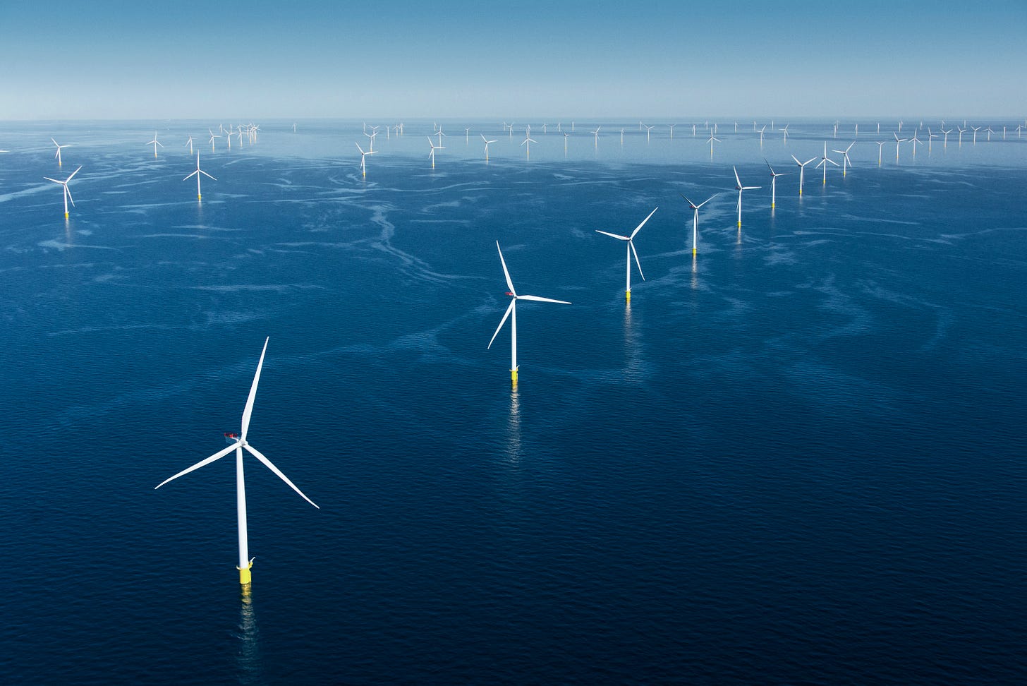 An aerial view of the Anholt Offshore Wind Farm in Denmark