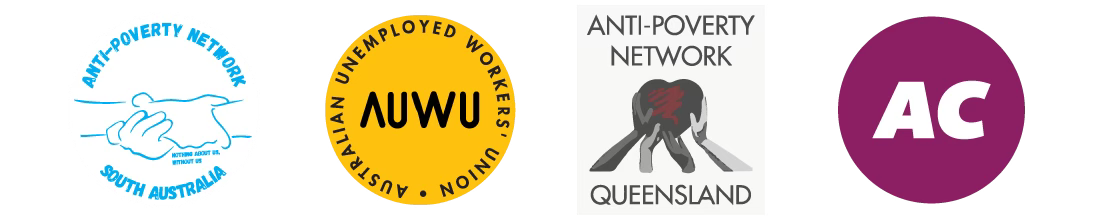 Logos of the Anti-Poverty Network South Australia, Australian Unemployed Workers' Union, Anti-Poverty Network Queensland and Antipoverty Centre
