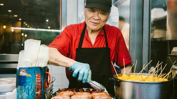 “Sausage and fishball vendor” (Flushing, New York, 2019)