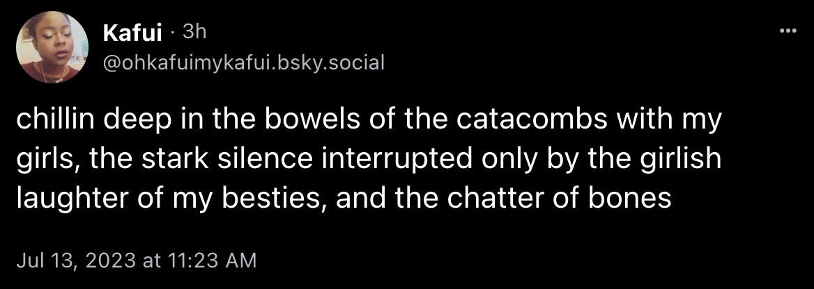 Kafui posts: “chillin deep in the bowels of the catacombs with my girls, the stark silence interrupted only by the girlish laughter of my besties, and the chatter of bones”