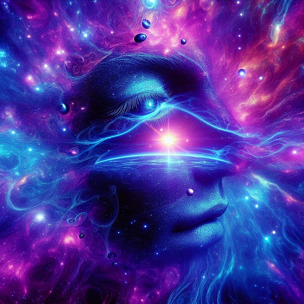 AI generated image of a surreal entity bathed in cosmic light