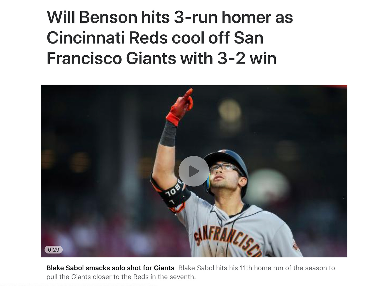 Giants highlight atop a game story about a Red win