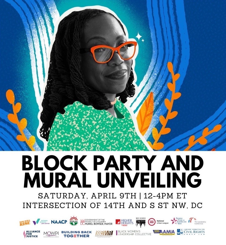 Block party mural unveiling flyer for Judge Katanji Brown Jackson