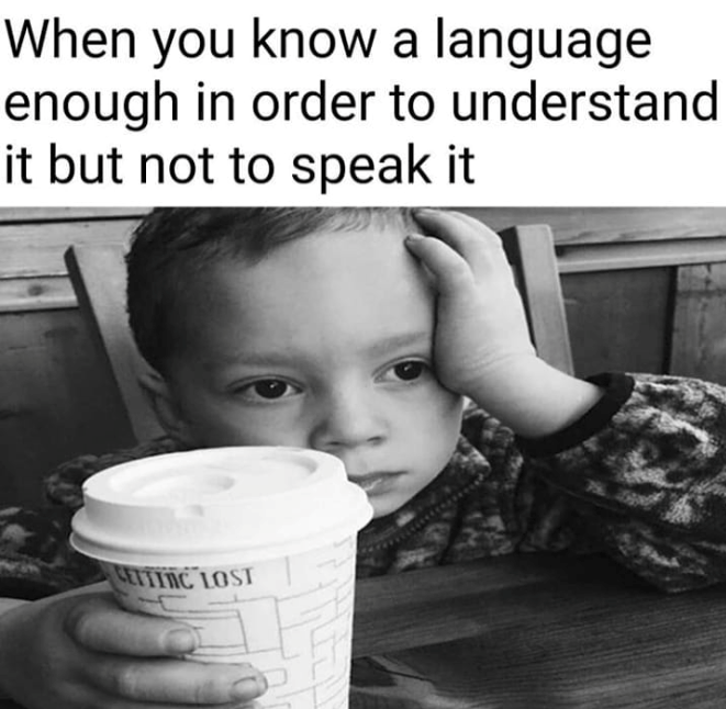 When you know a language enough in order to understand it but not to speak it CETTING LOST