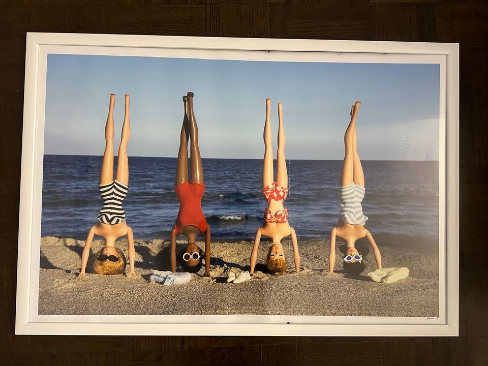 Product photo of Vintage Barbie and Ken Girls Headstands on the Beach