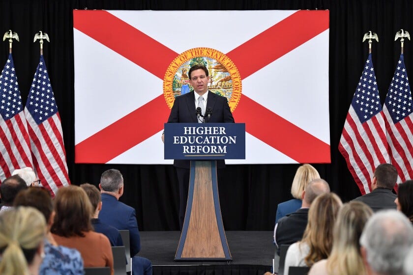 Governor Ron DeSantis announces his proposed legislation to reform higher education in Florida during a press conference Tuesday morning a State College of Florida in Bradenton. (Mike Lang, USA TODAY NETWORK)