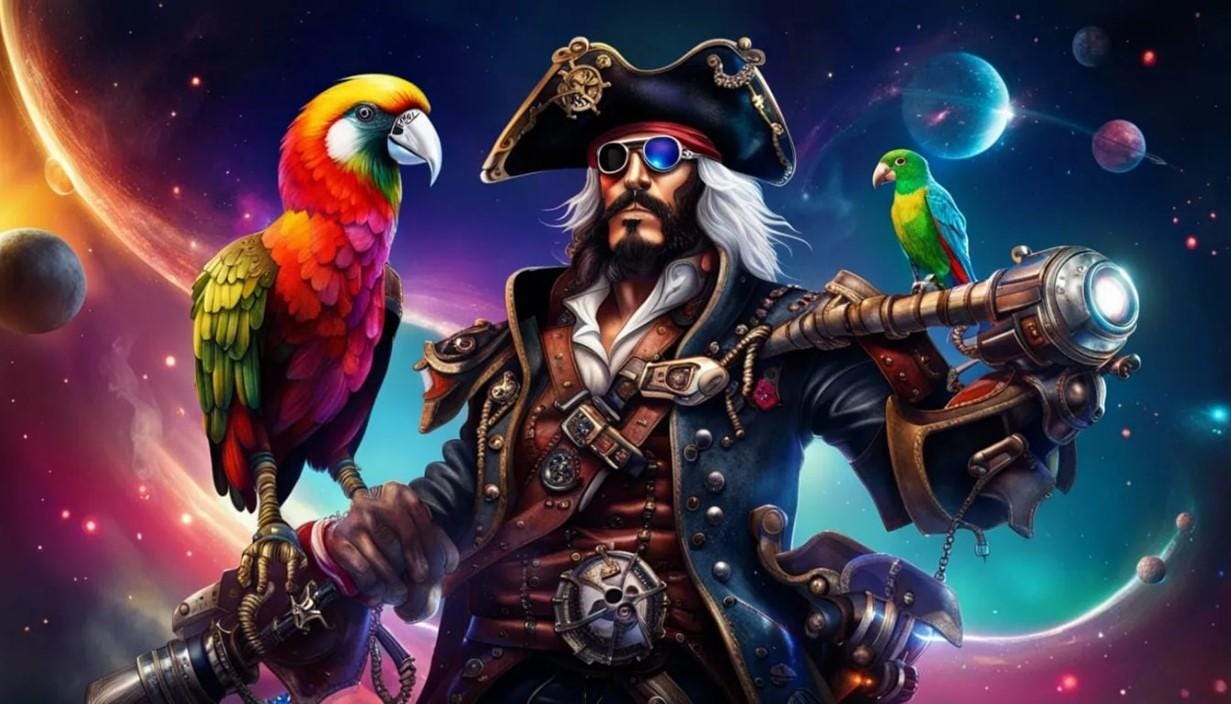A pirate with a parrot on his shoulder

AI-generated content may be incorrect.
