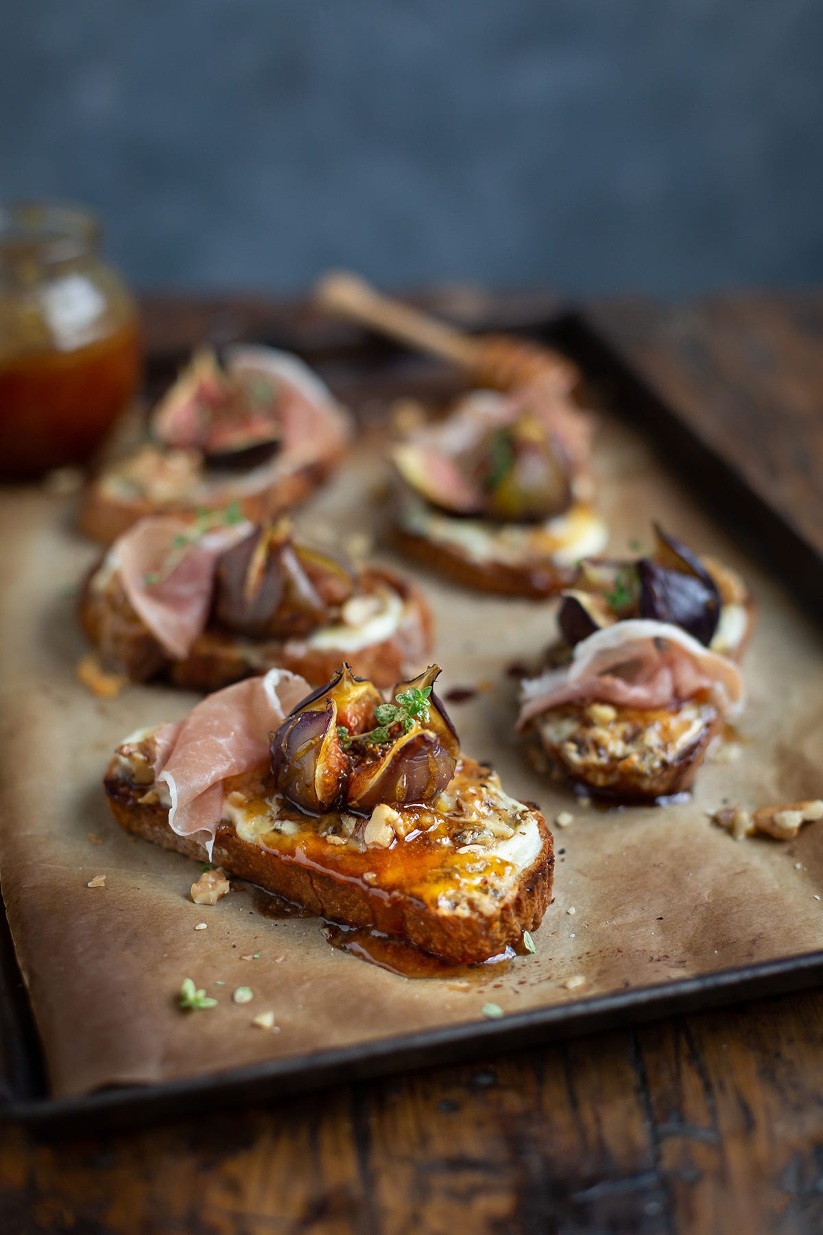 Roast fig tartines with blue cheese & honey recipe