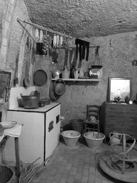 inside a house grotto in Matera's Sassi historical centre, where one family used to live in one room