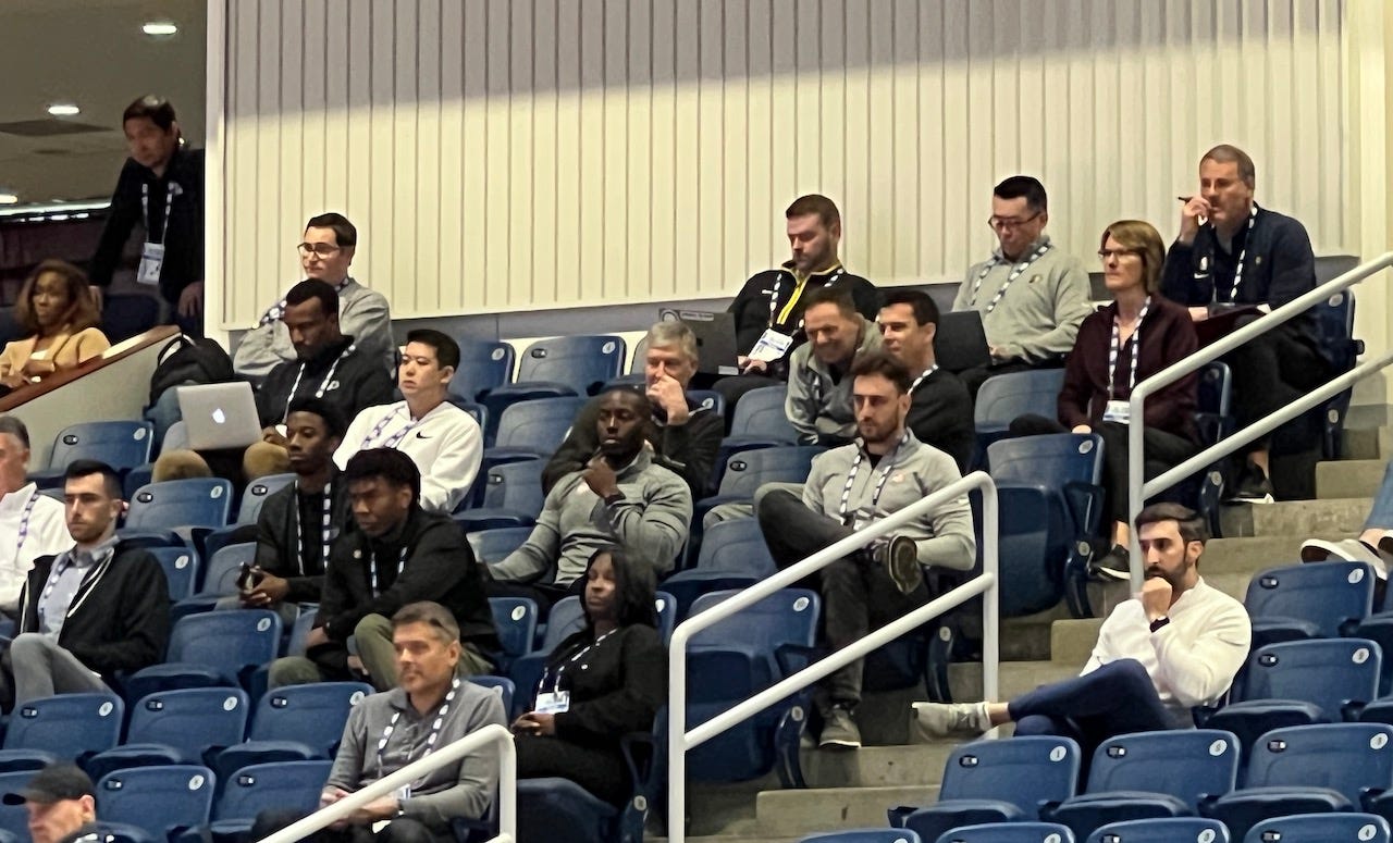 Pacers scouts and executives watching action at the 2023 NBA Draft Combine in Chicago.