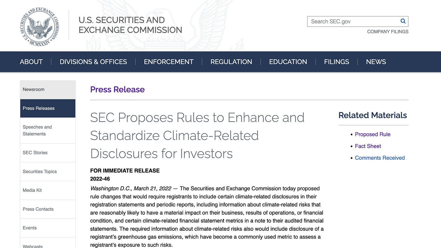 SEC proposes rules to enhance and standardize climate-related disclosures for investors