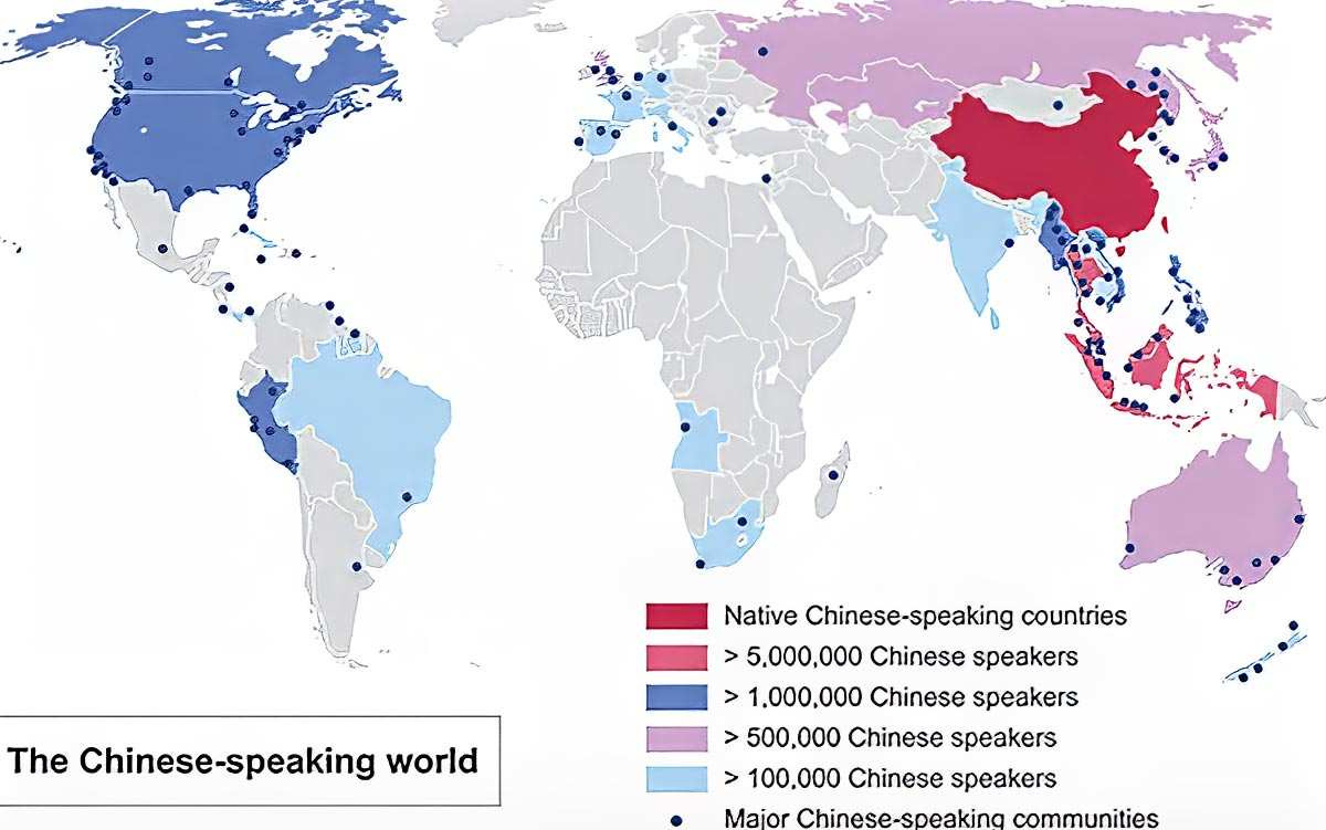 Map illustrating the Mandarin Chinese speaking nations