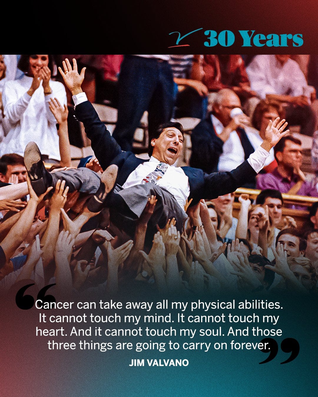 ESPN on X: "This weekend marks 30 years since Jim Valvano's iconic ESPYS  speech. His words still resonate today ❤️ https://t.co/Y8Y0ZTZwwh" / X